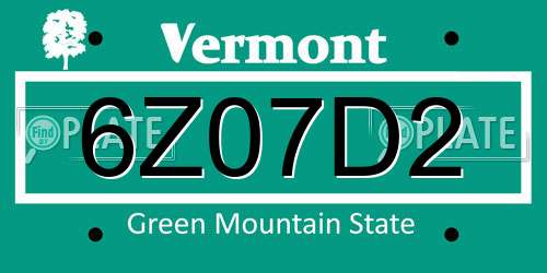 6Z07D2 Vermont License Plate