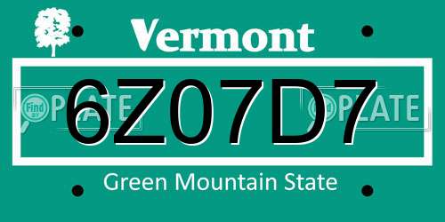 6Z07D7 Vermont License Plate