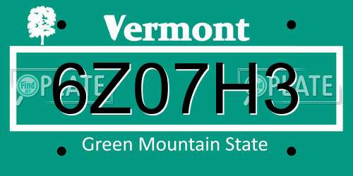 6Z07H3 Vermont License Plate