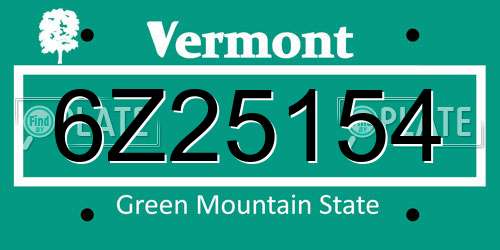 6Z25154 Vermont License Plate