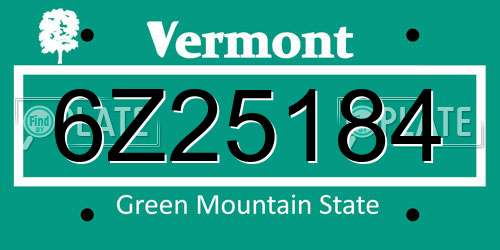 6Z25184 Vermont License Plate