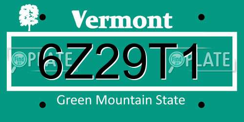 6Z29T1 Vermont License Plate