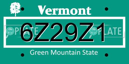 6Z29Z1 Vermont License Plate