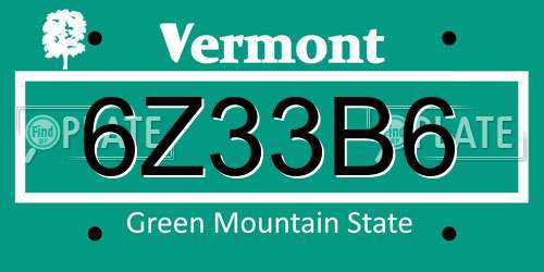 6Z33B6 Vermont License Plate