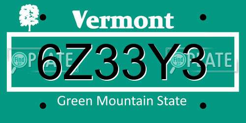 6Z33Y3 Vermont License Plate
