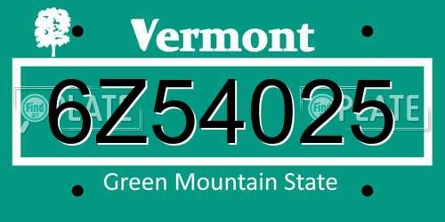6Z54025 Vermont License Plate