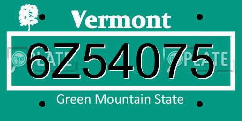 6Z54075 Vermont License Plate