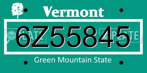 6Z55845 Vermont License Plate