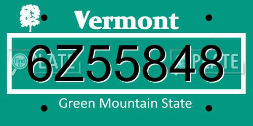 6Z55848 Vermont License Plate