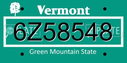 6Z58548 Vermont License Plate