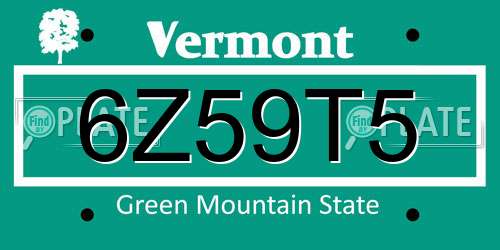 6Z59T5 Vermont License Plate