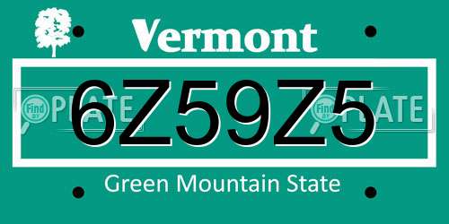 6Z59Z5 Vermont License Plate