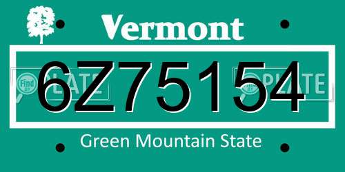 6Z75154 Vermont License Plate