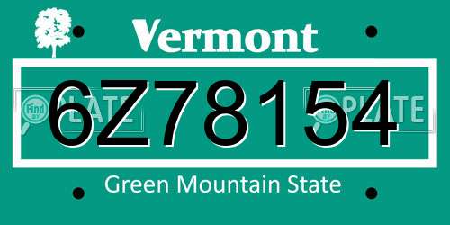 6Z78154 Vermont License Plate
