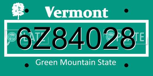 6Z84028 Vermont License Plate