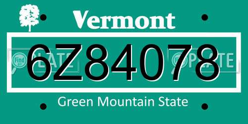 6Z84078 Vermont License Plate