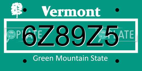 6Z89Z5 Vermont License Plate