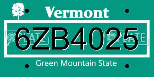 6ZB4025 Vermont License Plate