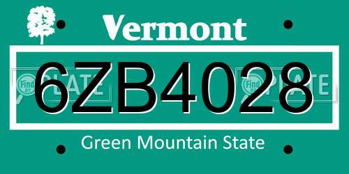 6ZB4028 Vermont License Plate