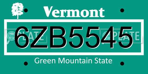 6ZB5545 Vermont License Plate