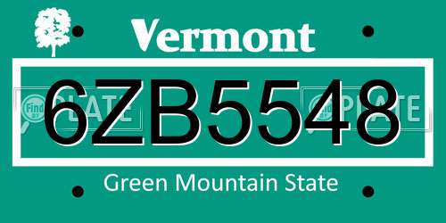 6ZB5548 Vermont License Plate