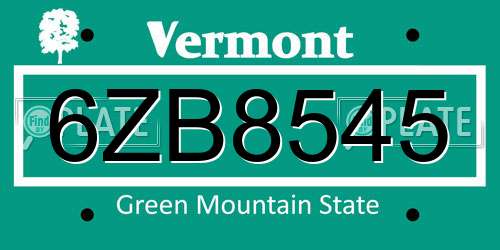 6ZB8545 Vermont License Plate