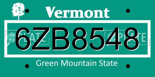 6ZB8548 Vermont License Plate
