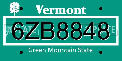 6ZB8848 Vermont License Plate