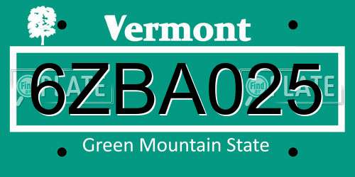 6ZBA025 Vermont License Plate