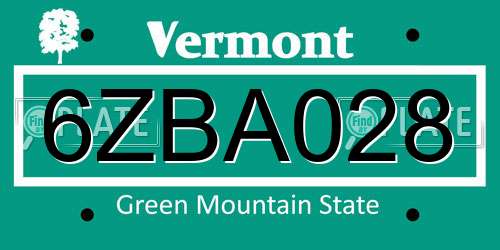 6ZBA028 Vermont License Plate