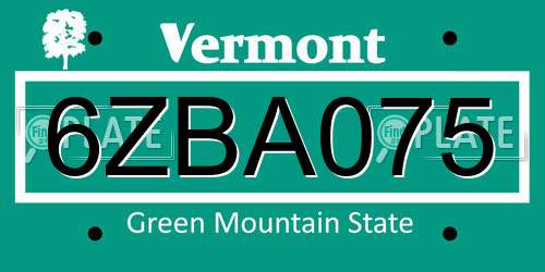 6ZBA075 Vermont License Plate