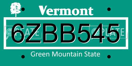 6ZBB545 Vermont License Plate