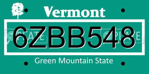 6ZBB548 Vermont License Plate