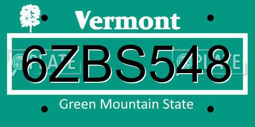 6ZBS548 Vermont License Plate