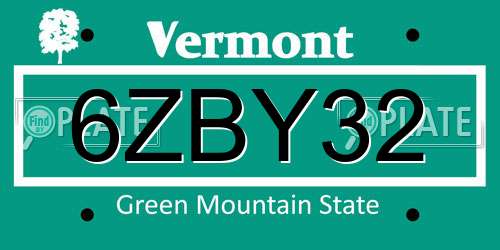 6ZBY32 Vermont License Plate