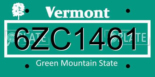 6ZC1461 Vermont License Plate