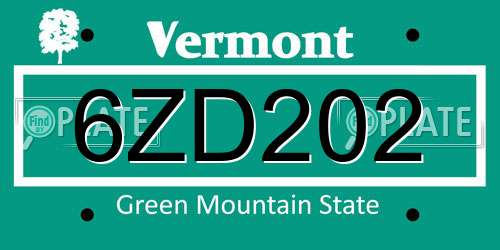 6ZD202 Vermont License Plate