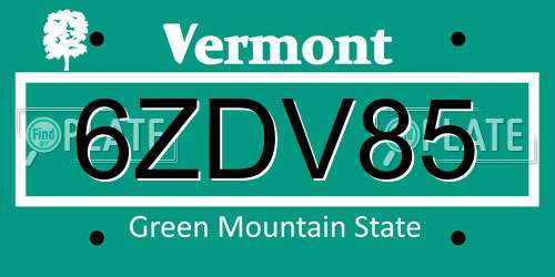 6ZDV85 Vermont License Plate