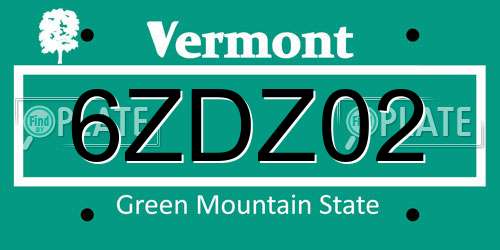 6ZDZ02 Vermont License Plate