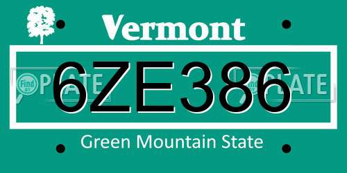 6ZE386 Vermont License Plate