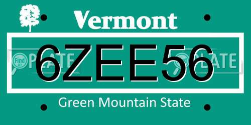 6ZEE56 Vermont License Plate