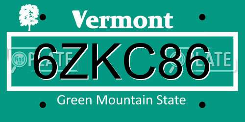 6ZKC86 Vermont License Plate