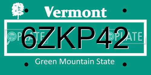 6ZKP42 Vermont License Plate
