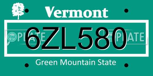 6ZL580 Vermont License Plate