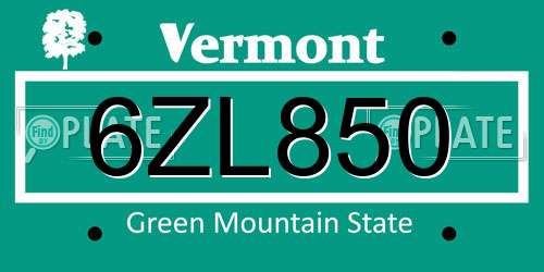 6ZL850 Vermont License Plate