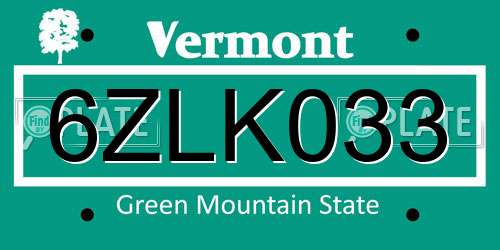 6ZLK033 Vermont License Plate