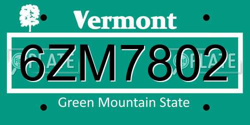 6ZM7802 Vermont License Plate