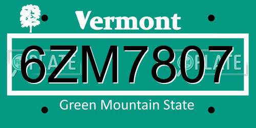 6ZM7807 Vermont License Plate