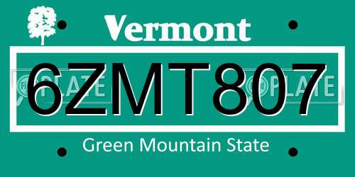 6ZMT807 Vermont License Plate