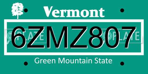 6ZMZ807 Vermont License Plate